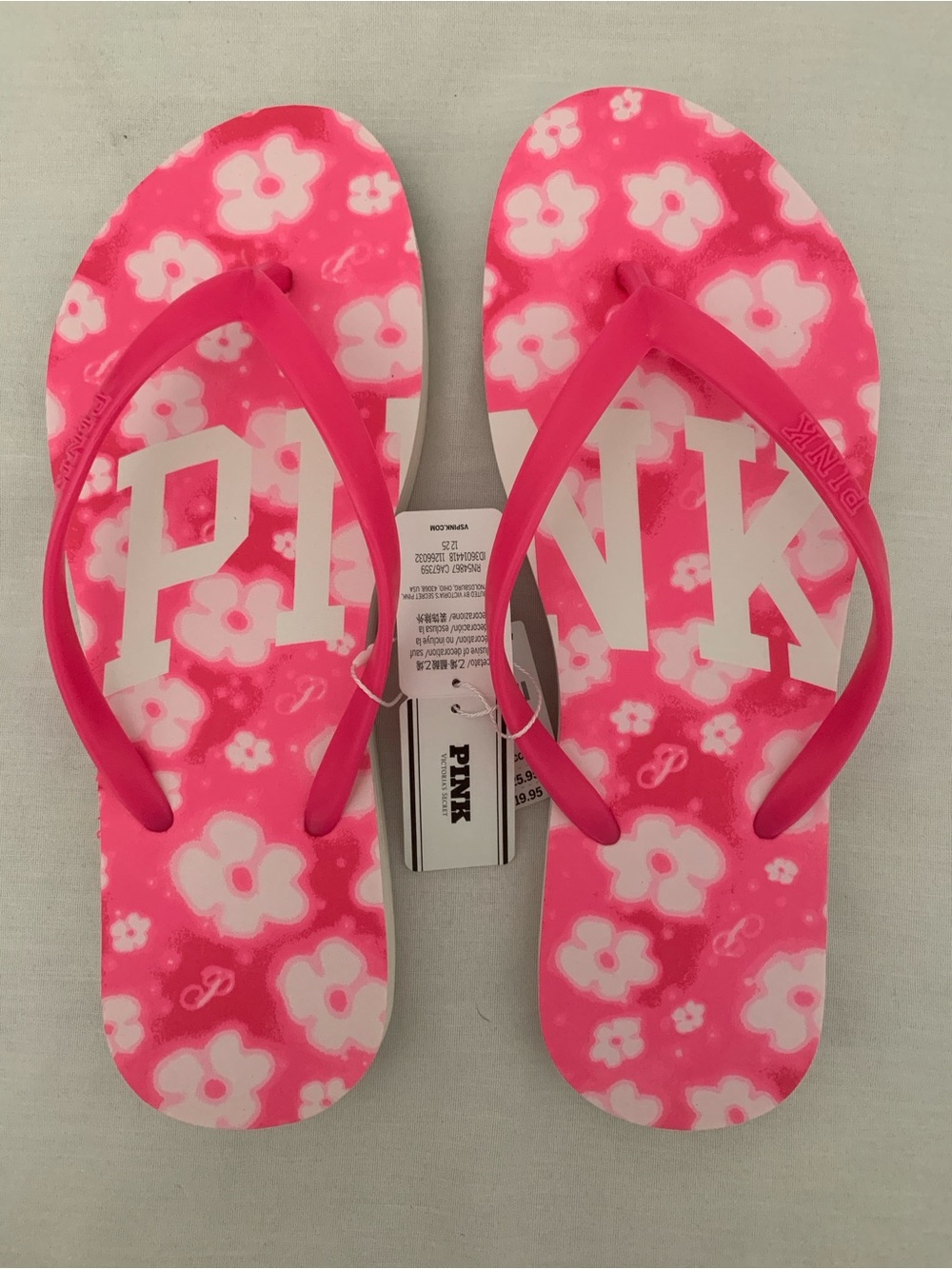 PINK Victoria's Secret Spray Floral Flip Flops Sandal Size 8 Pink White NWT